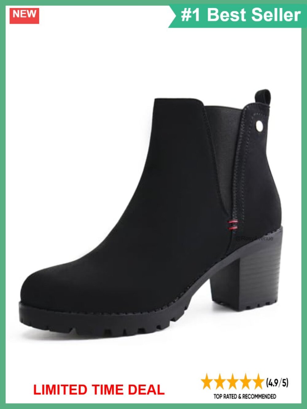 Suede Ankle Booties Slip On Chelsea Boots Block Heel Round Toe